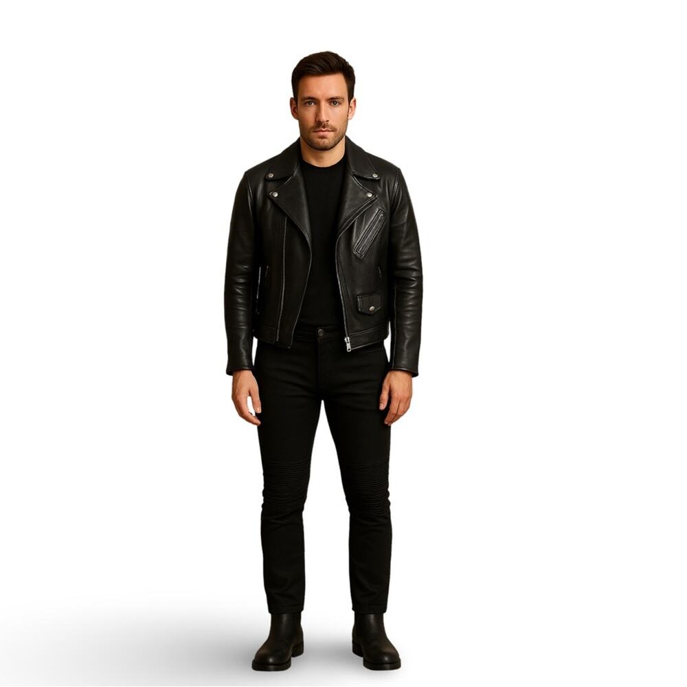 Belstaff Black Biker Pants Size 29 Moto-Inspired Stretch Denim Ribbed Knee Waxed - Picture 3 of 9